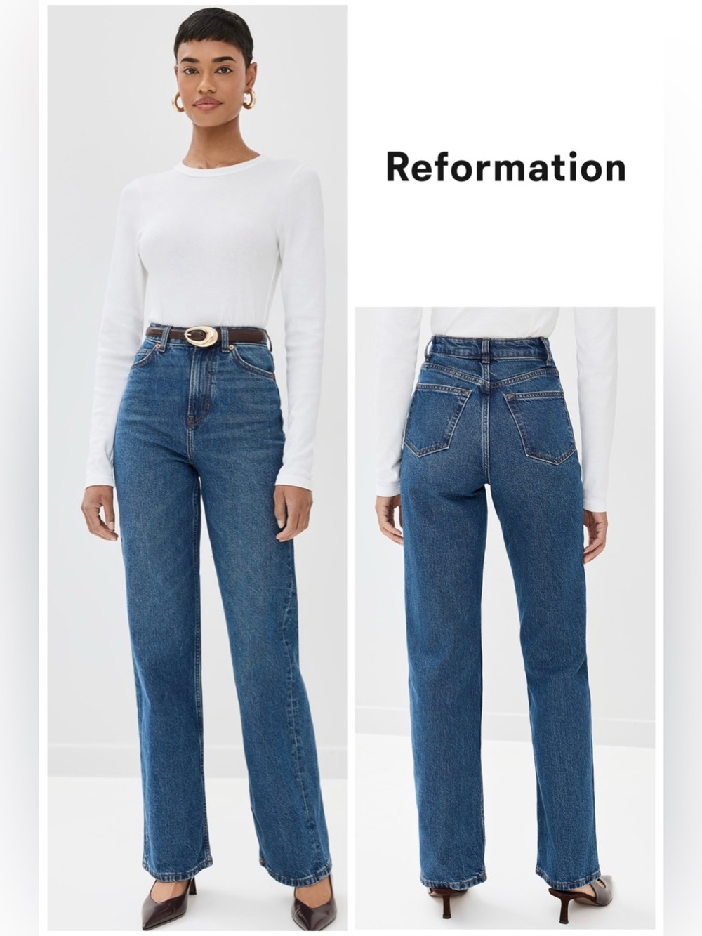 Reformation Wilder Rise Wide-Leg Jeans in Medium Blue Denim